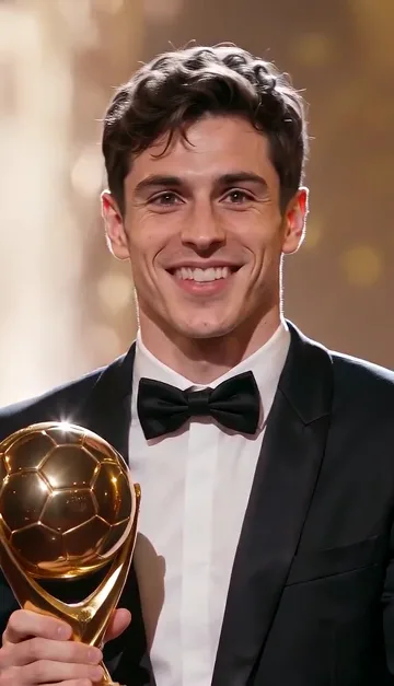 Person holding a golden football trophy in a frame from the sample video